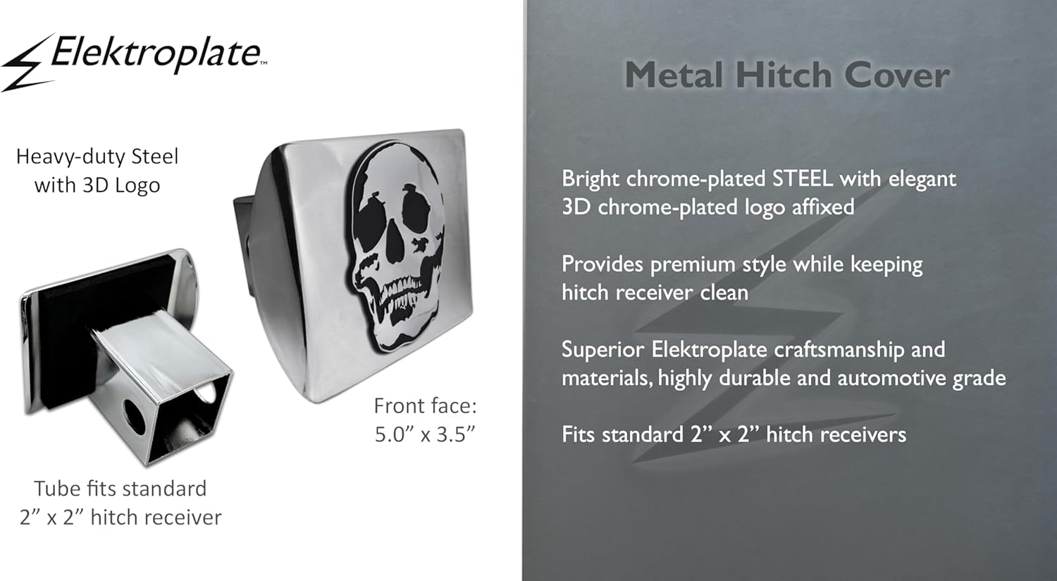 Elektroplate Metalhead Skull All Metal Chrome Hitch Cover for Trucks and SUVs | Fits Standard 2" Trailer Hitch Receivers | Premium Weatherproof