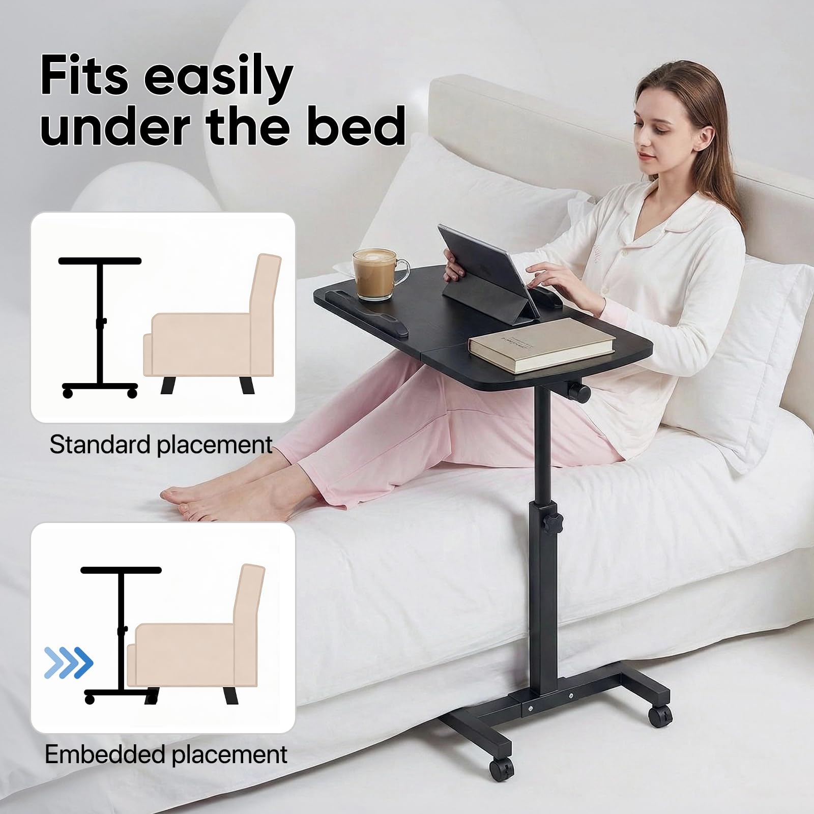MoNiBloom Mobile Standing Desk Tilting Portable Height Adjustable Sit Stand Work Table Overbed Laptop Table Computer Cart with — view 6