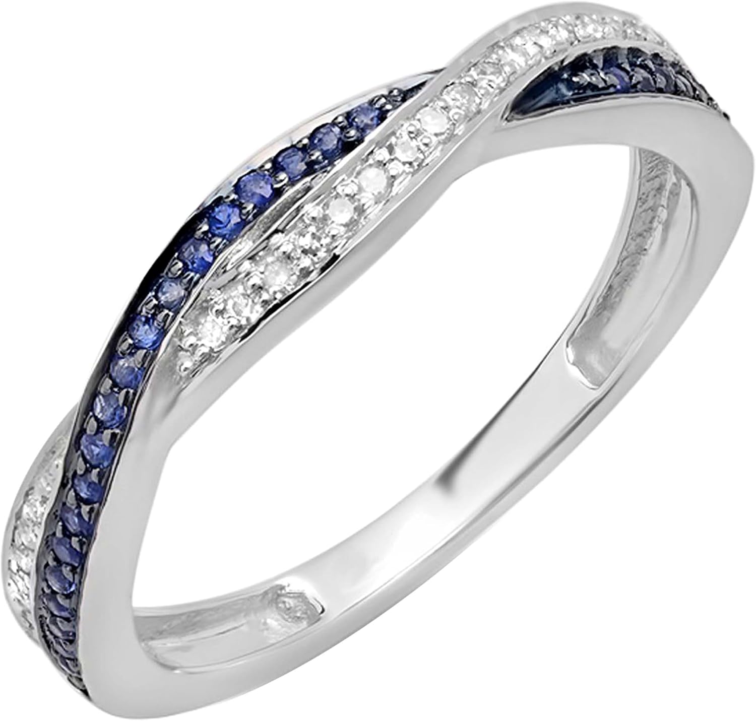 Dazzlingrock Collection Round Blue Sapphire & White Diamond Crisscross Engagement Ring for Women in 10K Solid Gold