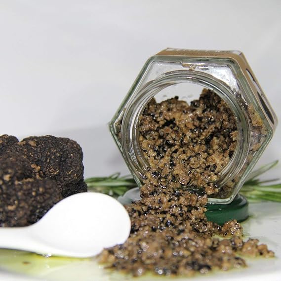Minced Black Truffles wt. 3.2 oz (90g) Chopped Burgundy Black Fall/Winter European Truffles (Tuber Uncinatum) Preserved in Olive Oil Garnish Seasoning Gourmet Food - Vegan, Non-GMO, All-Natural
