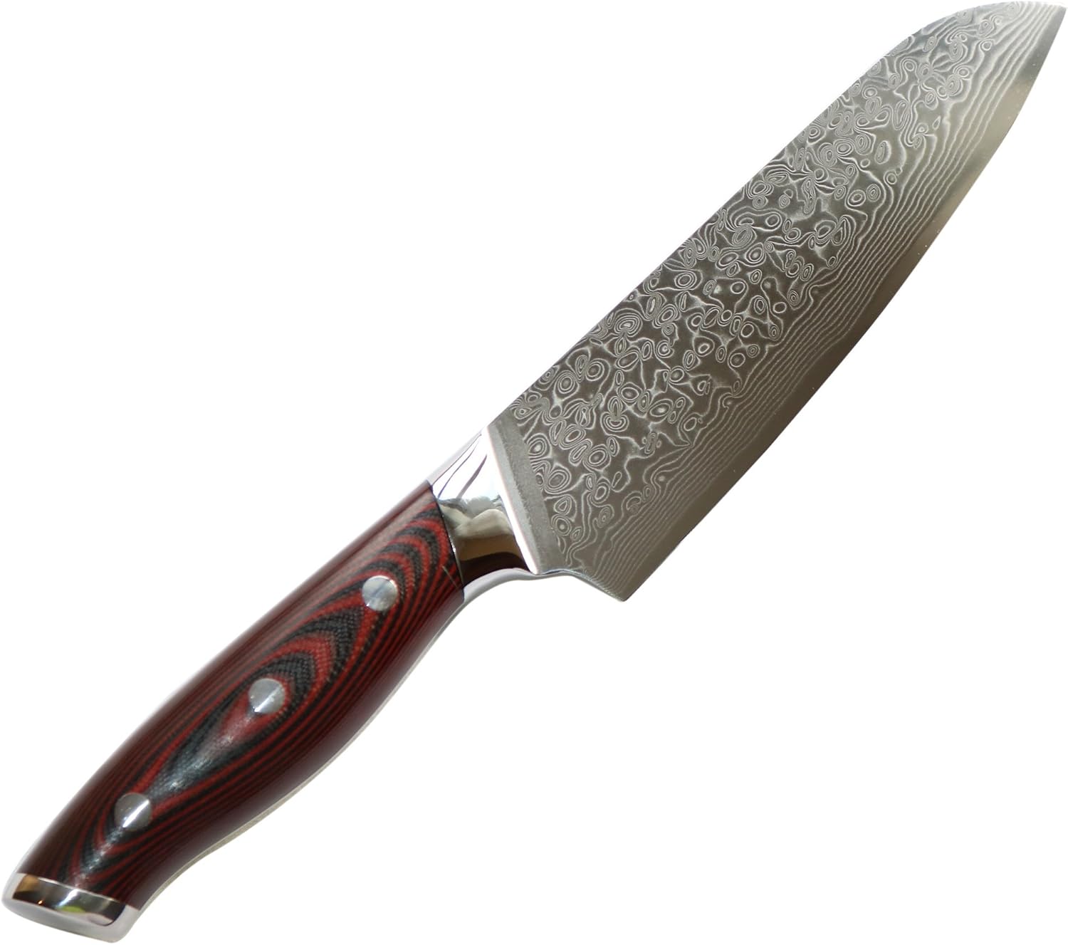 Exclusive Discount 50% Price 7-inch Professional Damascus Santoku Knife by Kamosoto with High Carbon Japanese 67 Layers VG-10 Damascus Stainless Steel, Ergonomic G10 Handle and Beautiful Tiny Wave Blade Pattern, KAM521