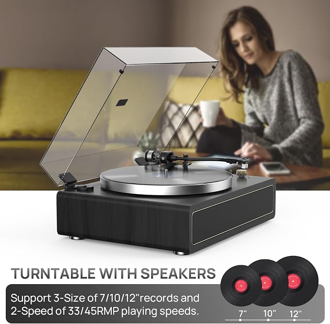 Tocadiscos con altavoces integrados y Bluetooth, negro miniatura 5