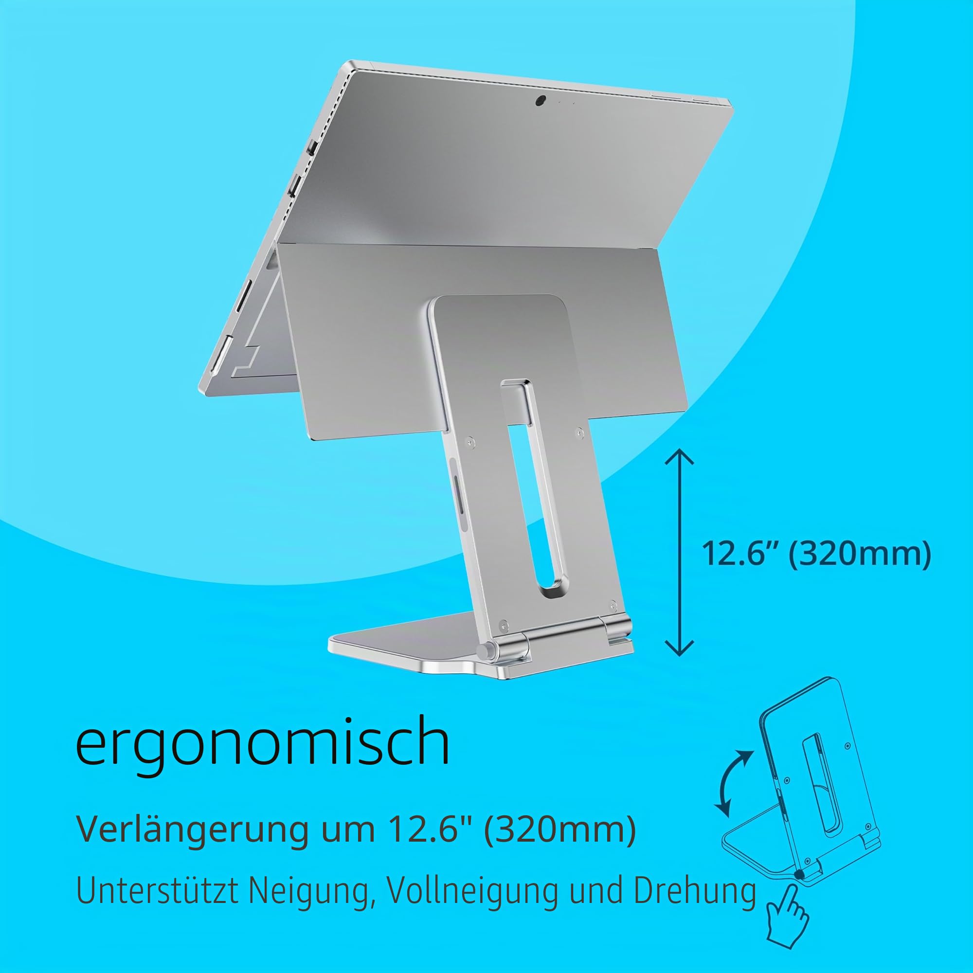 Kensington Ergonomische Halterung für Surface Pro & Go Modelle, Entwickelt in Zusammenarbeit mit Microsoft, Flexibler Tablet-Ständer mit Rutschfester Unterseite, Ideal für Büro & unterwegs, K58277WW
