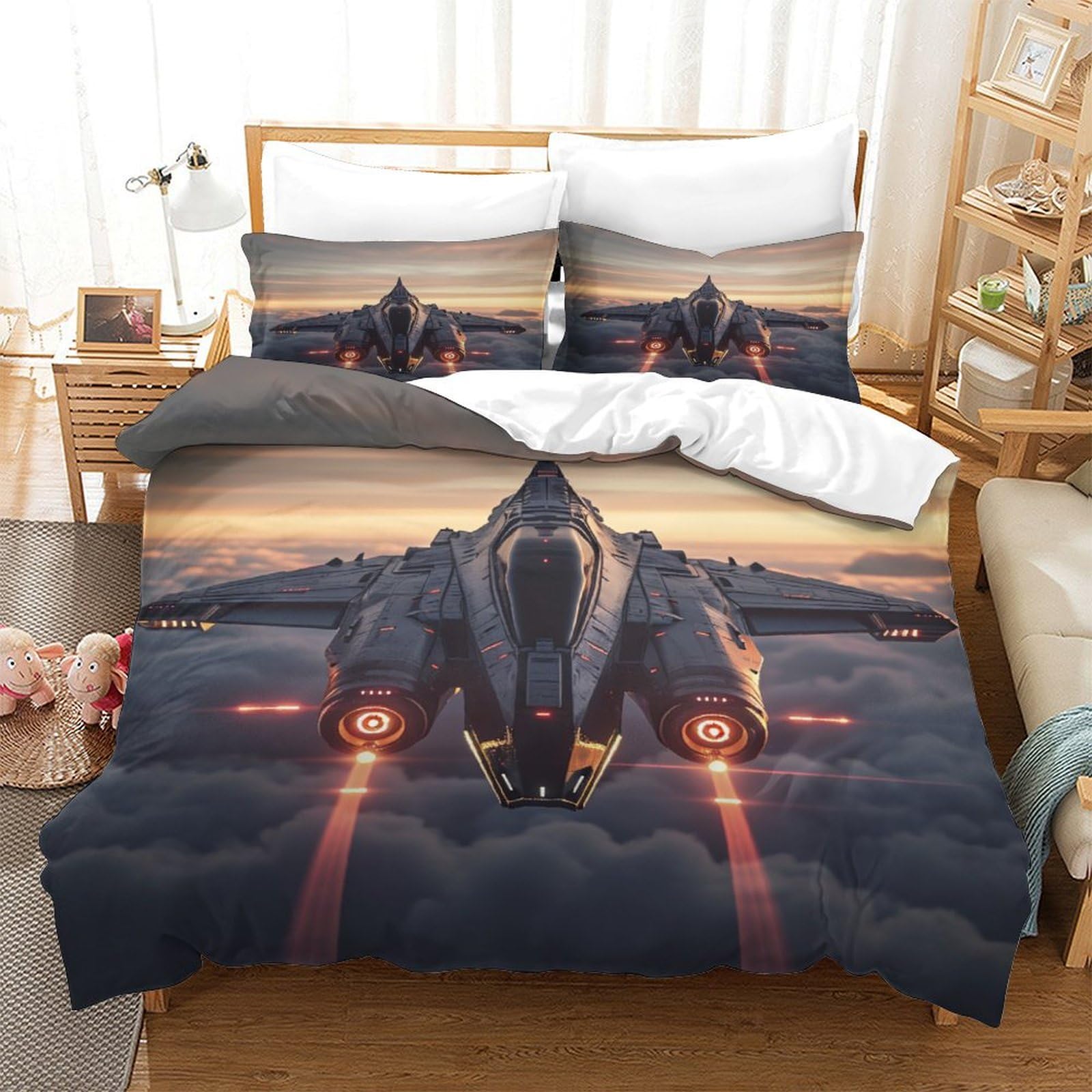 Housse de couette hélicoptère de combat en microfibre premium douce avec taie d'oreiller