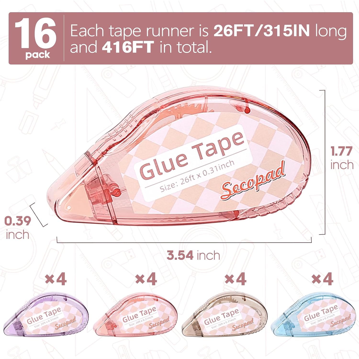 Secopad Scrapbook Tape, Glue Tape for Crafts, 16 Pack, Light-Colored Shell image 2