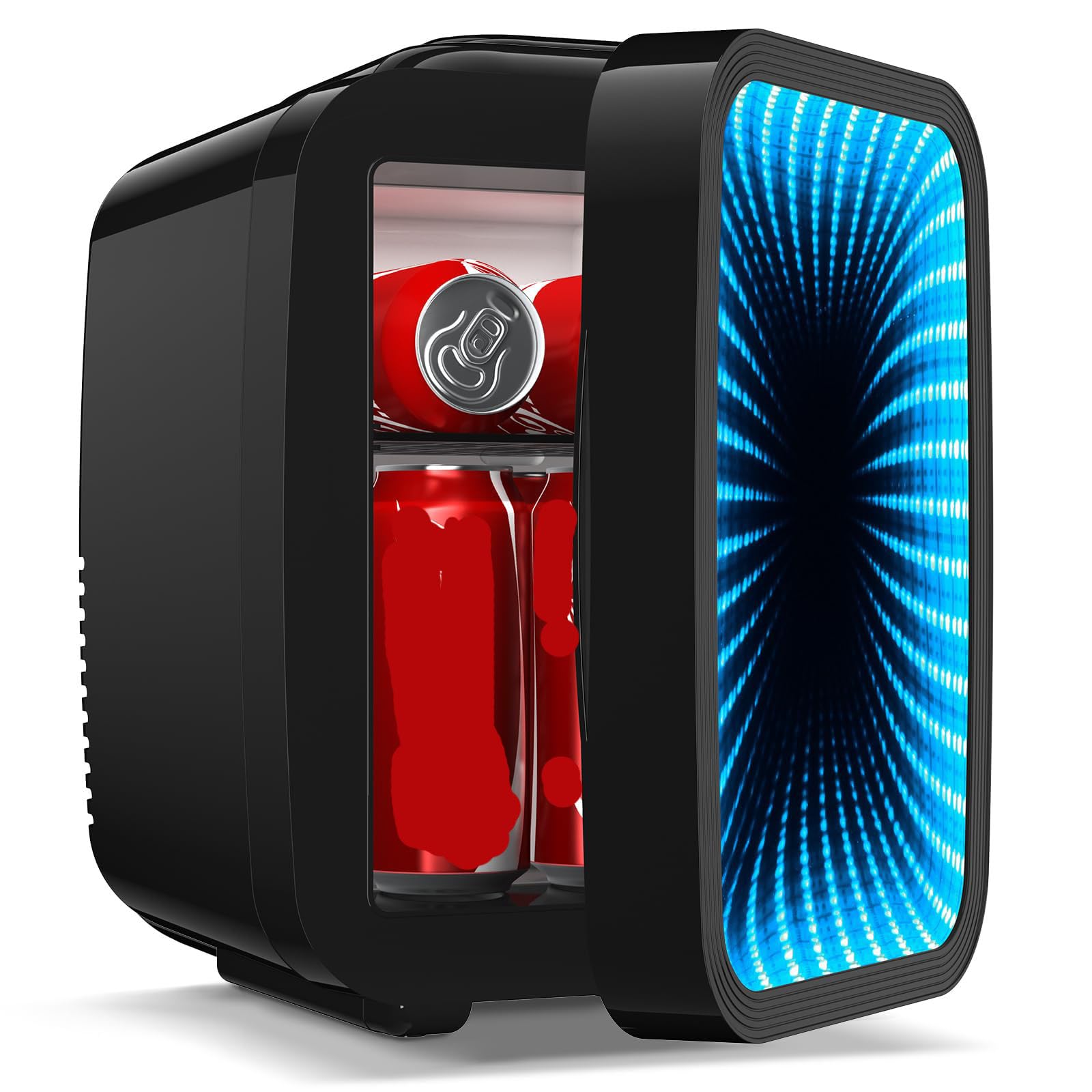 Mini frigorifero, 4L/6 lattine, piccolo frigorifero con luce da gioco dimmerabile per camera da letto, ufficio, sala giochi e auto, refrigeratore termoelettrico portatile AC/DC per alimenti, bevande