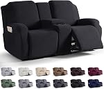 KinCam Loveseat Recliner Couvertures avec la console intermédiaire Slipcover, housses de canapé inclinateur 2 Couvercle de siège bande Jacquard housses de protection de meubles avec fond élastique pour les enfants, les animaux domestiques (Dark Gray)