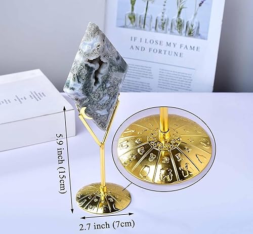 Miniatura 4 de FZBHRO Piedra romboide de ágata musgo decorativa con bloque de cristal curativo con soporte, decoración para el hogar y la oficina, regalos únicos,