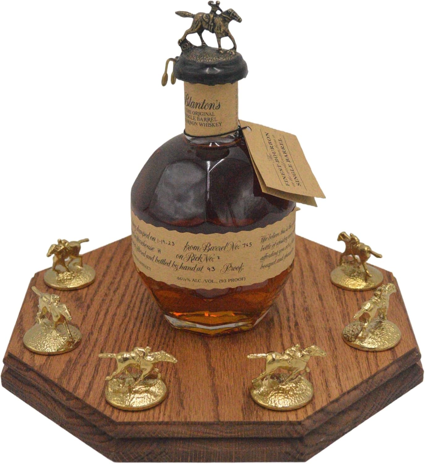 Elite Wine Racks Illuminated Bourbon Cork Stopper Display Octagon Oak, Fits Blanton's Corks, Blantons, Whiskey, Buffalo Trace, Handmade in U.S.A. (With Light)