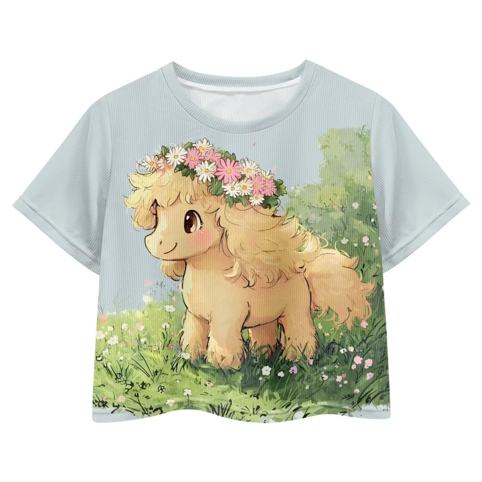 Cute Crop Tops for Girls Short Sleeve Summer T Shirts Fashion Graphic Tees Crew Neck Pullover Tee 5-14 Years