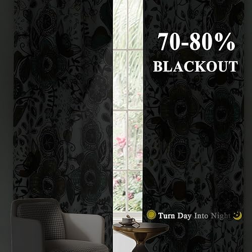 Miniatura 53 de Estelar Textiler Cortinas bohemias para oscurecer la habitación con hojas de arce de 84 pulgadas de largo, juego de 2 paneles para sala de estar,