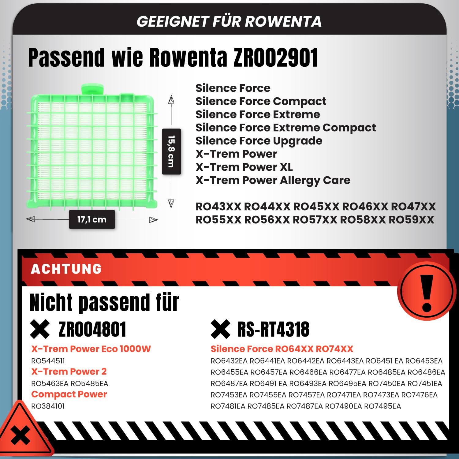 Aspirateur Rowenta Silence Force McFilter HEPA-Filter Geeignet