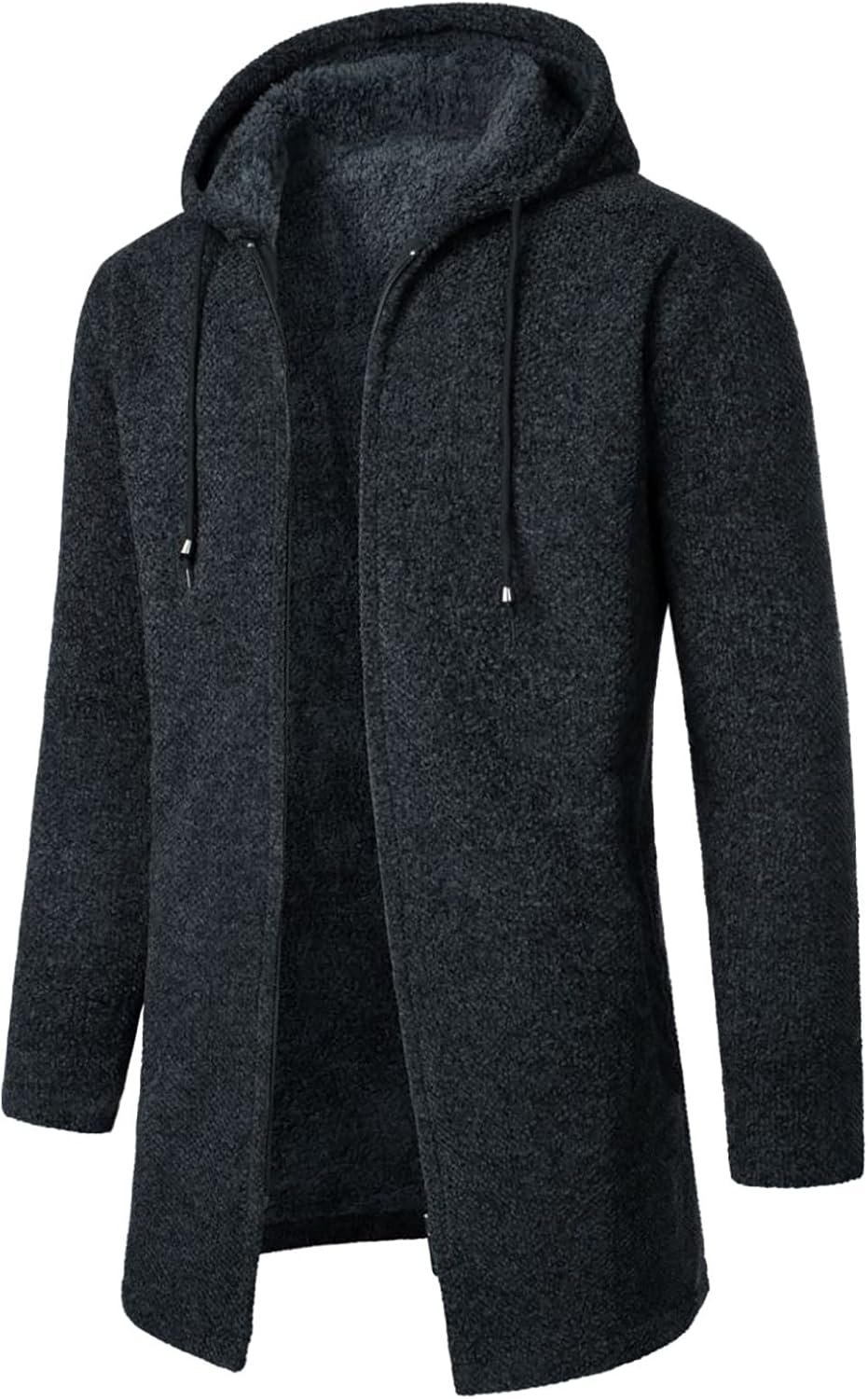 Sport Jackets for Men Coat Hooded Plush Plaid Knitting Drawstring Coat Sweater Warm Solid Color Jackets Tops