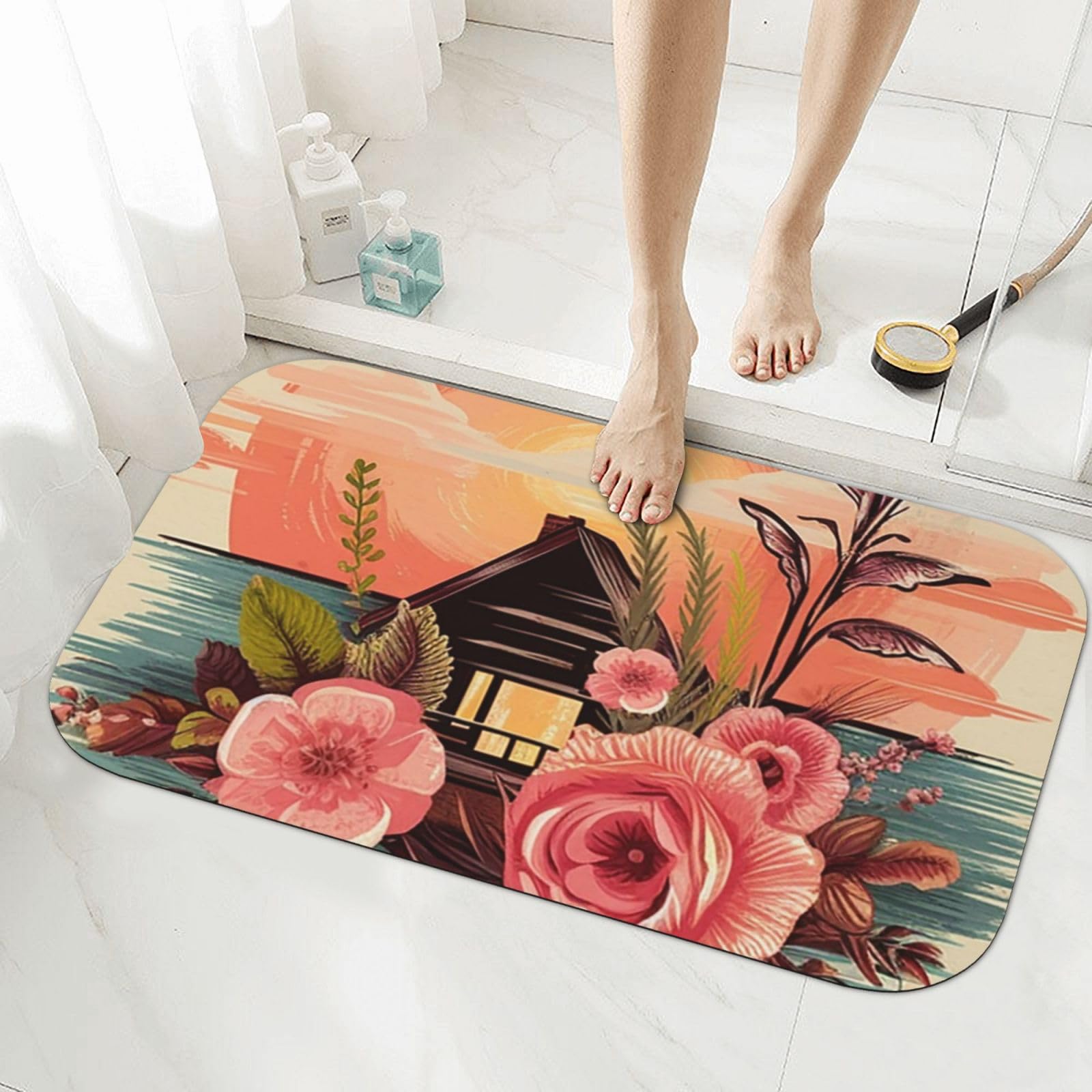 Tapis de bain en pierre absorbant pour douche et baignoire 50x80