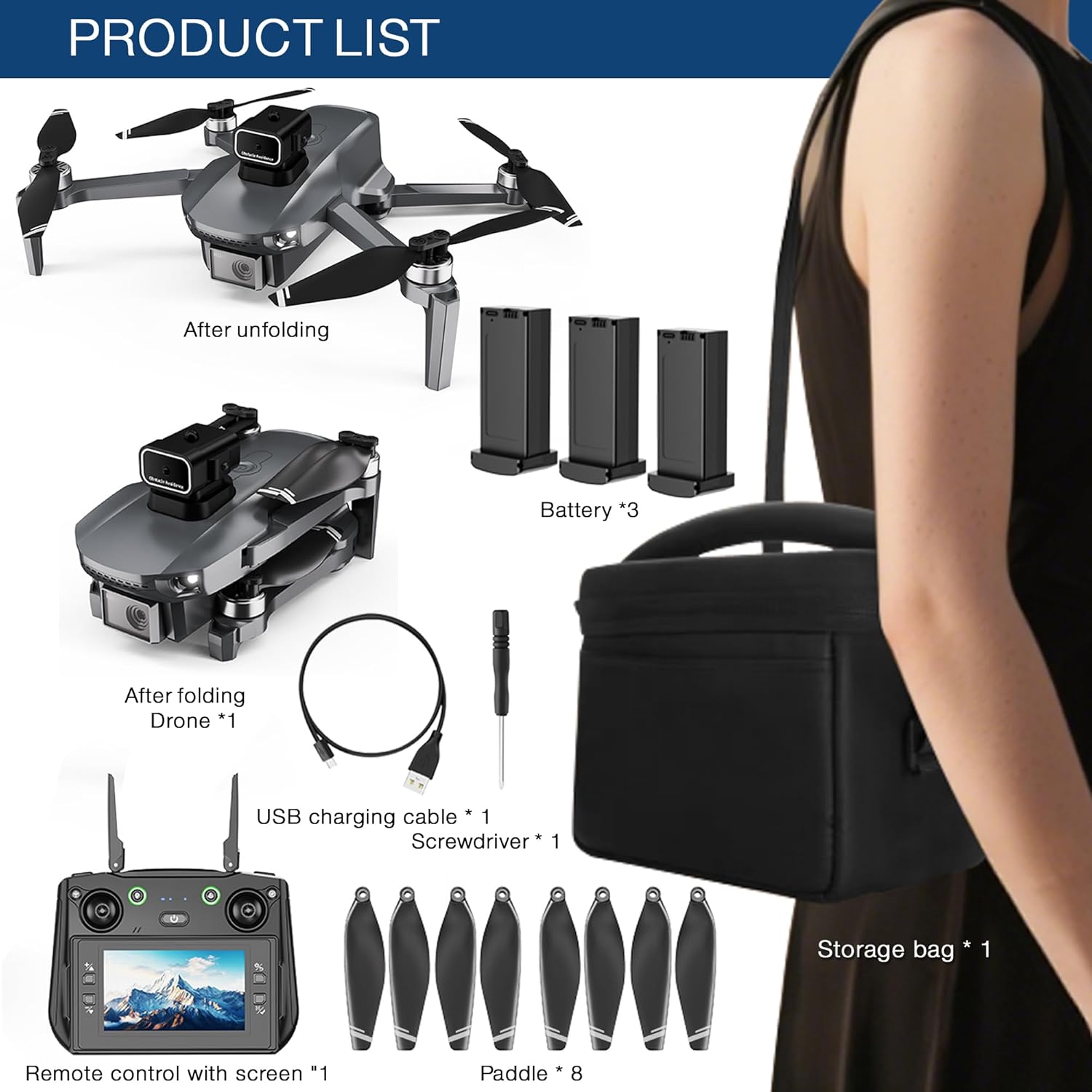 GPS drones with camera for adults 4k,4.5-inch Screen Display Drone with GPS, HD Camera and Foldable Design (3 batteries)