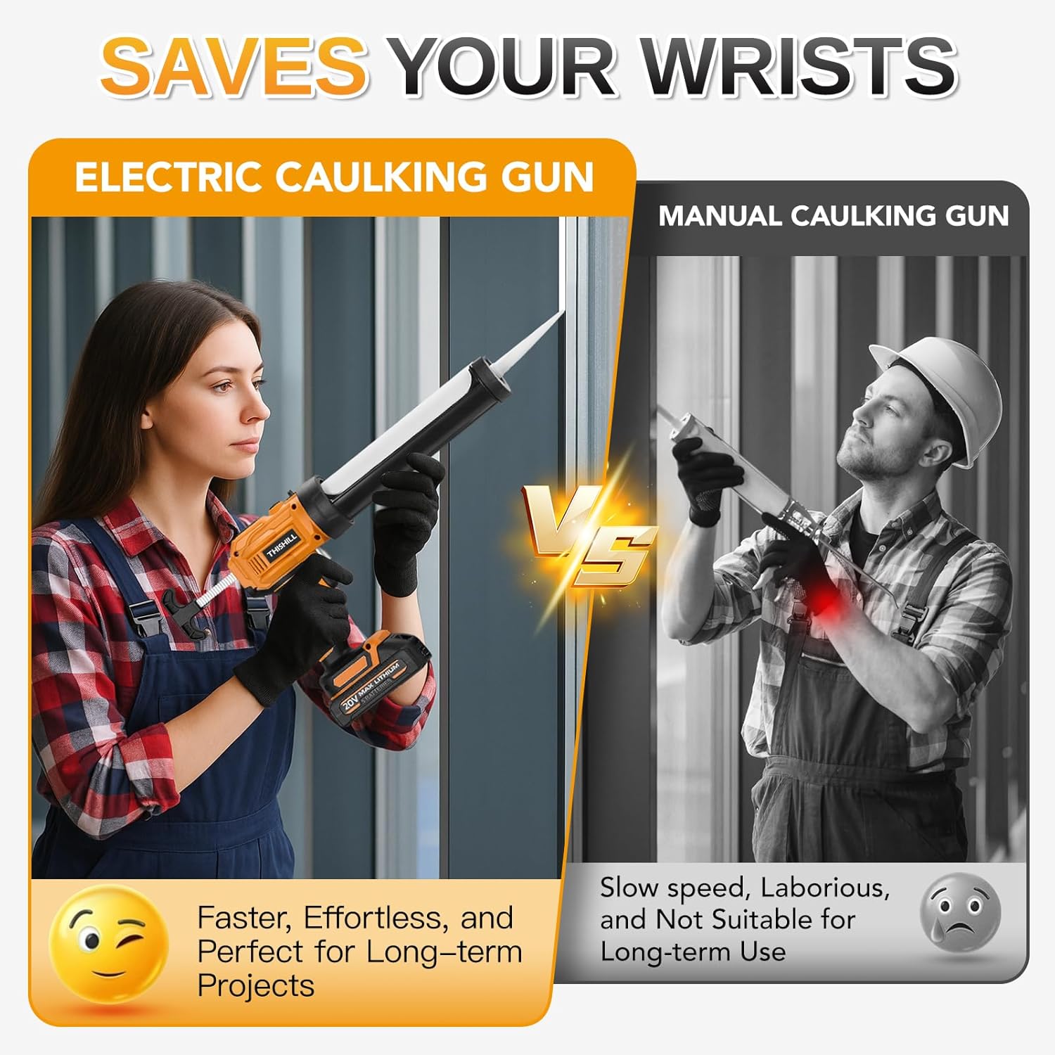 This Hill 10oz /300ml Electric Caulking Gun,20V Battery Powered Caulk Gun w/Two 2.0Ah Battery,4 Speeds,9Pcs Silicone Caulking Tools,Dripless Caulking Gun for Sealing&Filling