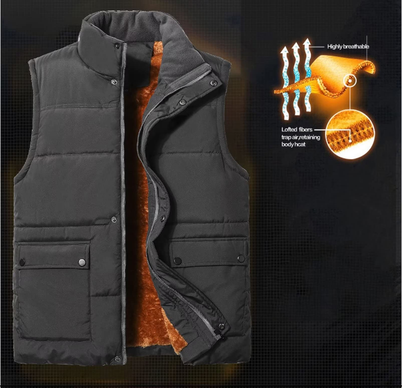 Rivccku Gilet Sportivo Uomo Multitasche Esterno Ad Asciugatura Rapida Gilet Primavera Senza Maniche con Collo Alto