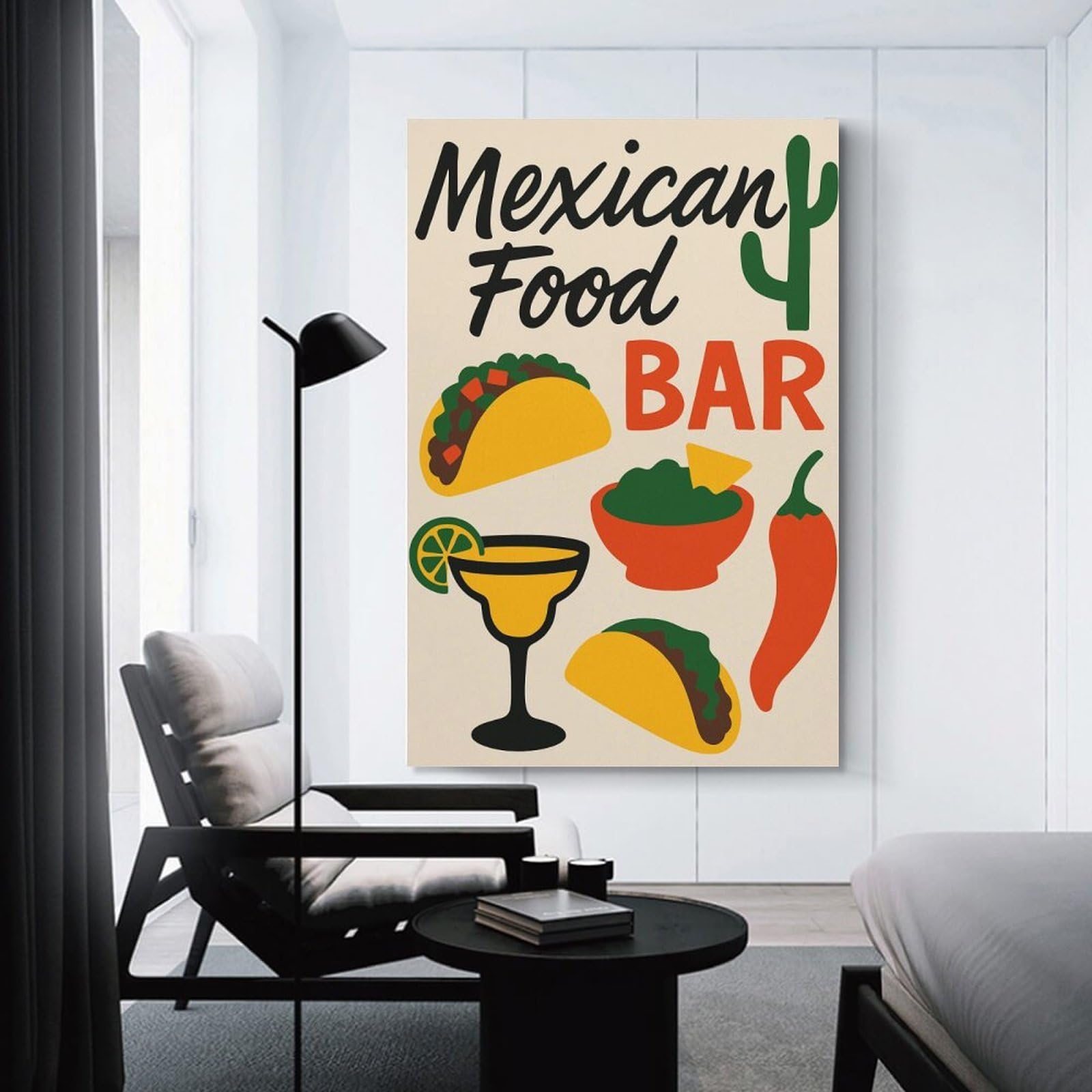 Junmoney Decorative Wall Artwork Mexican Food Bar Illustration, 20x30inch(50x75cm), for Living Room, Lounge Or Sitting Room, Modern Wall Decor for Cosy Interiors