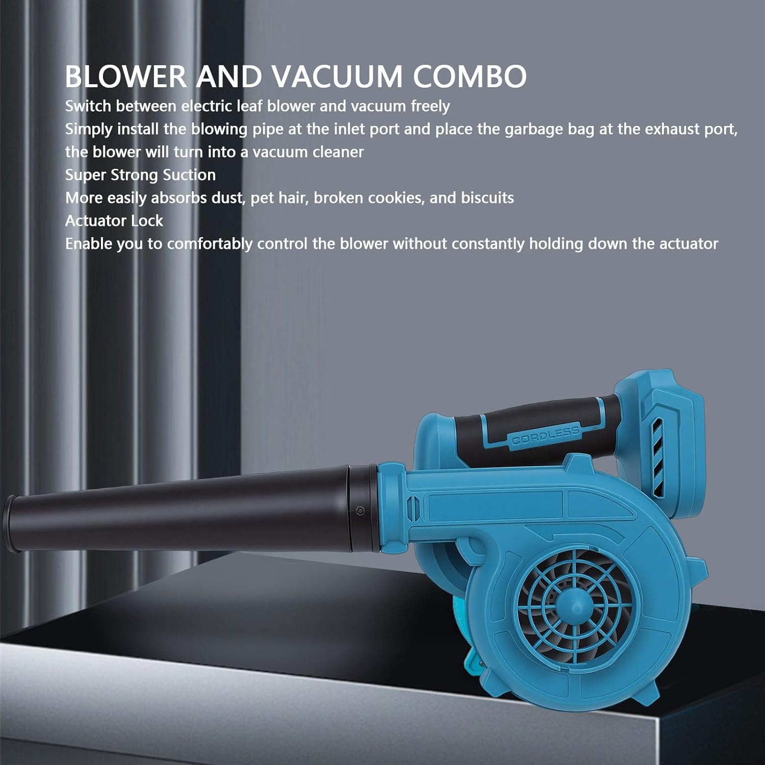 Cordless Blower Vacuum Combo, 2 in 1 Leaf Blower with Actuator Lock and 3 Nozzles, Lightweight for Lawn Care Cleaning Dust Pet Hair