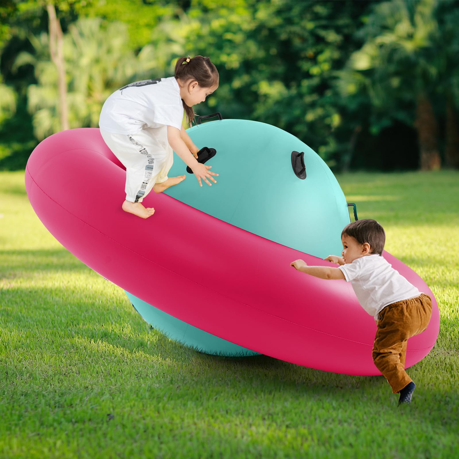 SOARS Aufblasbare Kletterkugel, Hüpfball zum Klettern für Kinder ab 5 Jahren, Kletterkuppel mit 6 Griffen bis zu 113kg belastbar (Grün+ Rosa)