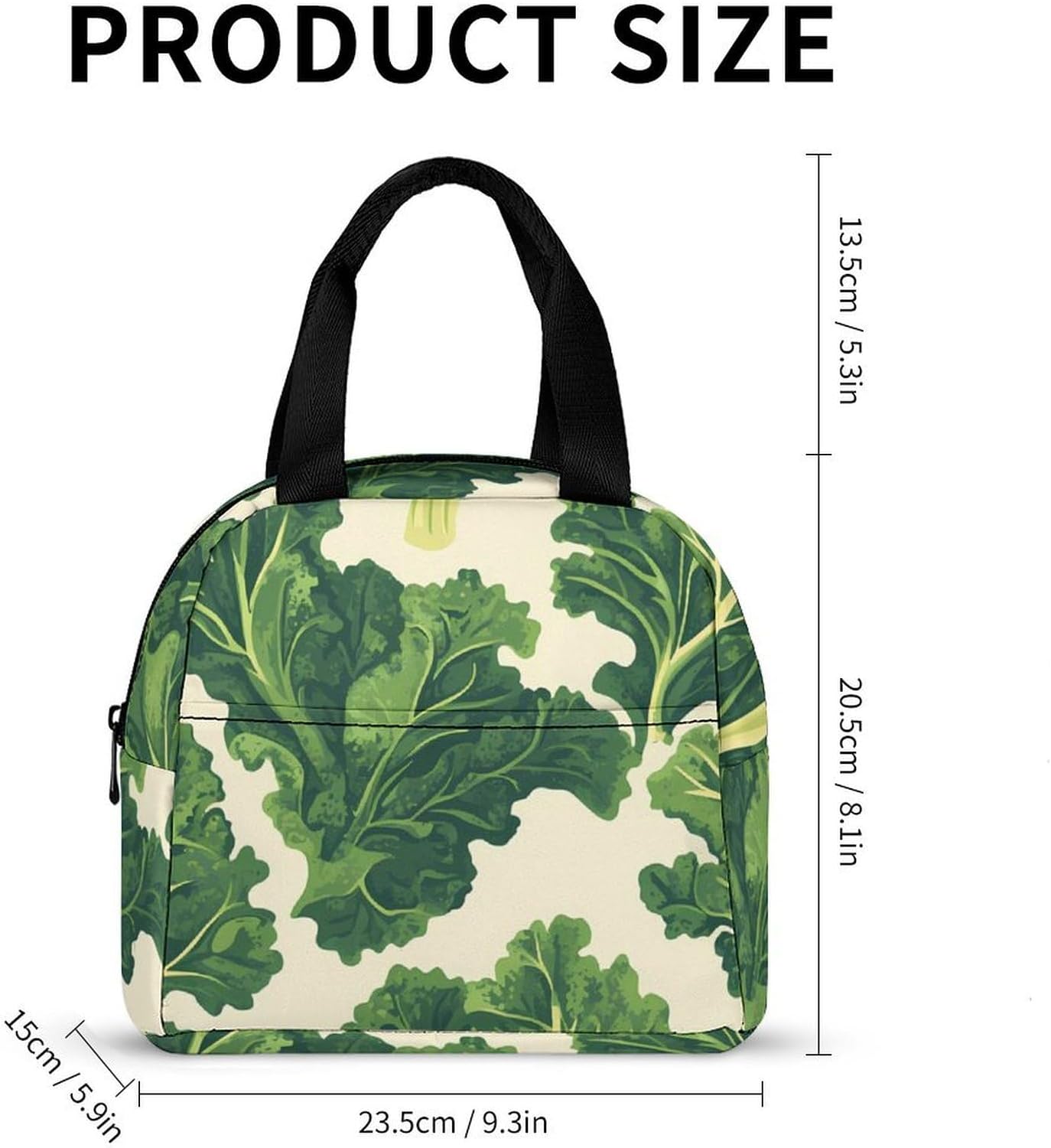 Fresh Kale Leaves Women Lunch Bag Men Insulated Reusable Tote Handbag Lunchbox with Front Pocket