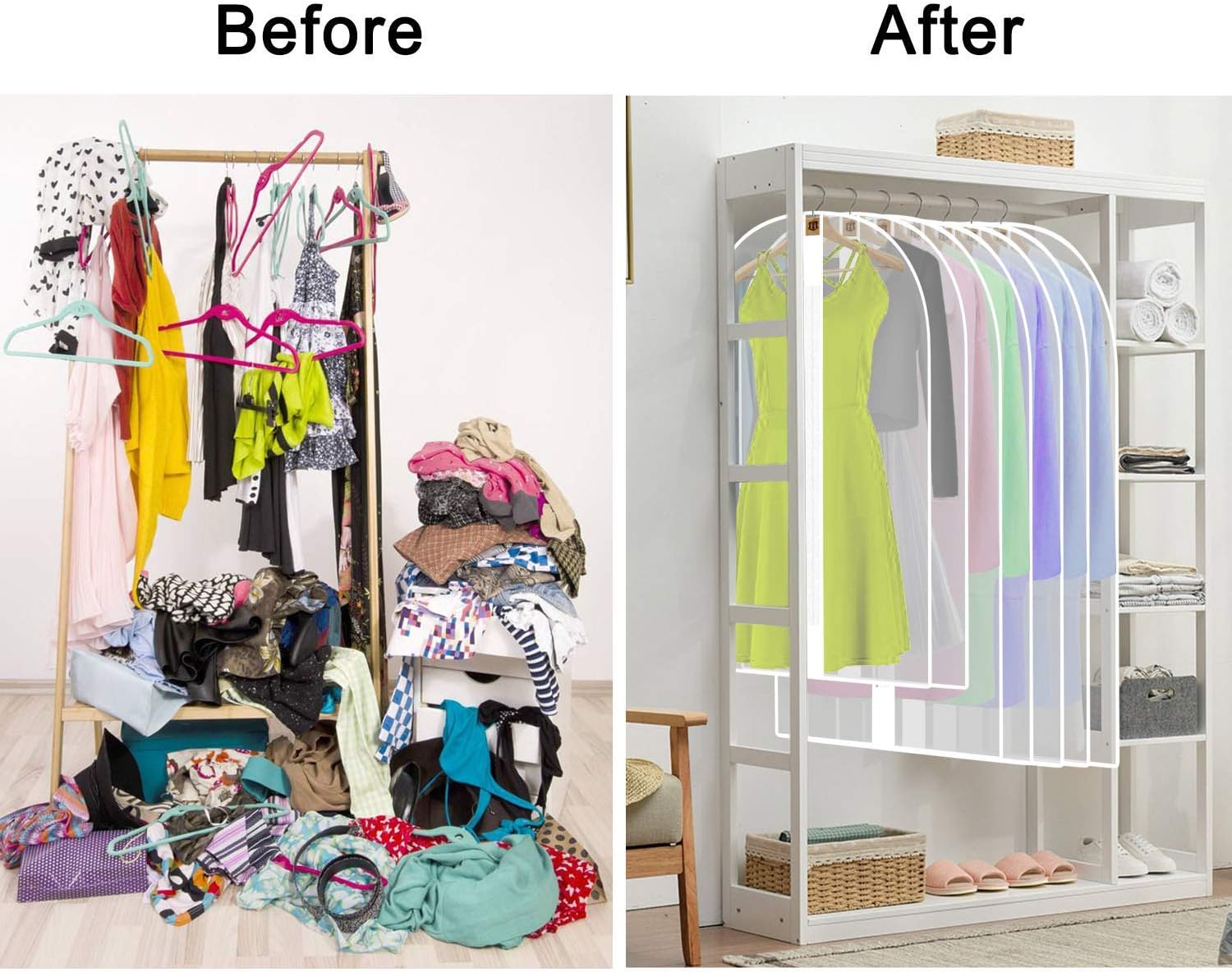 8 Pack Breathable Clothes Covers Bags with Zip - Image 3