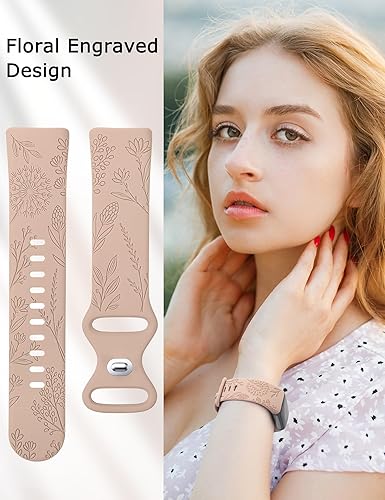 Miniatura 5 de Minyee Paquete de 3 bandas grabadas florales compatibles con Fitbit Charge 6 bandasFitbit Charge 5 bandas para mujer, lindo diseño de flores de