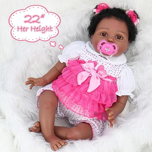 Miniatura 7 de Aori Muñecas de bebé Reborn negras realistas afroamericanas muñeca Reborn de 22 pulgadas con peso Birracial recién nacido con peluche para niñas de