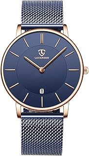 Mens Watch, Minimalist Fashion Simple Wrist Watch Analog Date with Stainless Steel Mesh Band