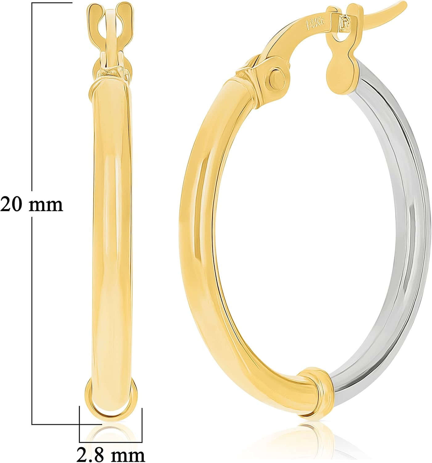 Italian 14k Yellow & White Gold Polished Small Thin Hollow Hoop Earrings