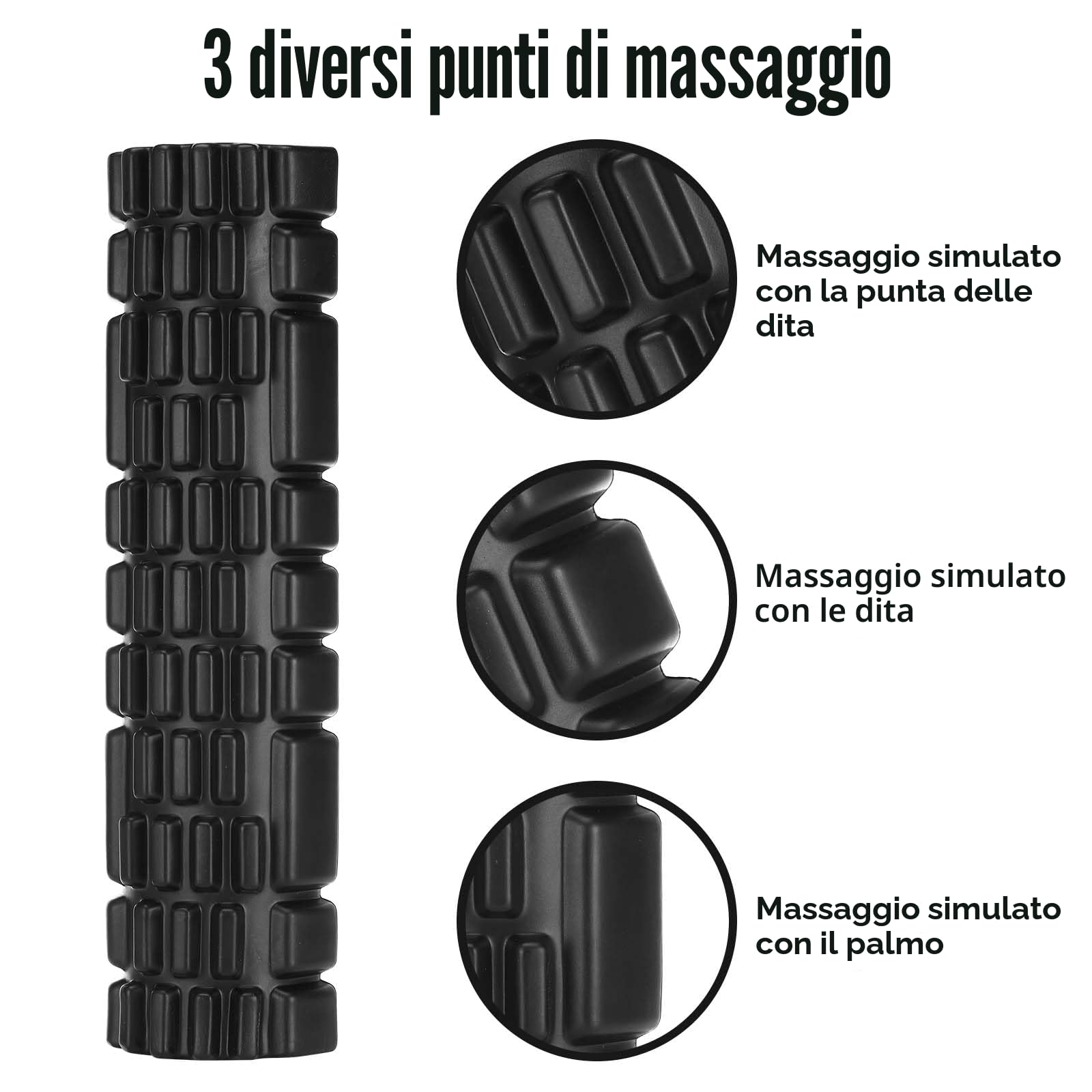 Foam Roller, Rullo Massaggio Muscolare per Alleviare le Tensioni Muscolari e il Sollievo Dalla Pressione Nella Schiena, sulla Colonna Vertebrale e sulle Gambe, Rivitalizza il Tuo Corpo30×8cm (Nero)
