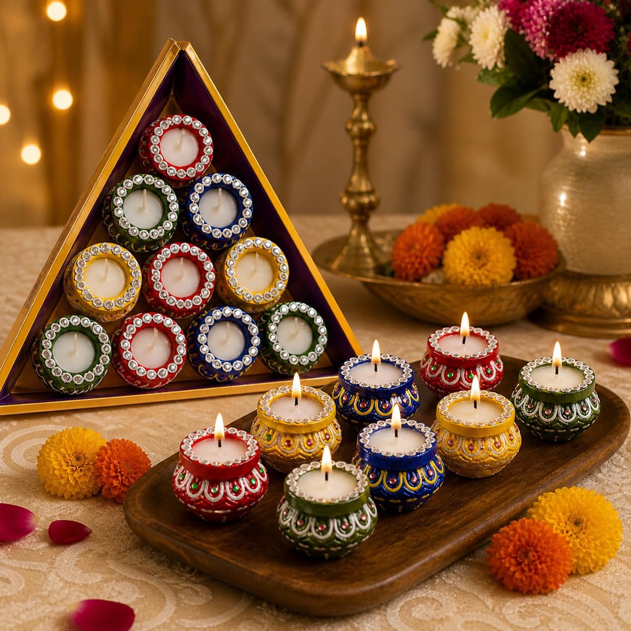 ZIG ZAG Handmade Clay Diya with Wax ( Pack of 10 ) | Multicolor Decorative Oil Lamps for Diwali, Navratri ,Pooja, Temple & Festive Decoration and Gifting ,Matki Pot Shape Tealight ,2inch