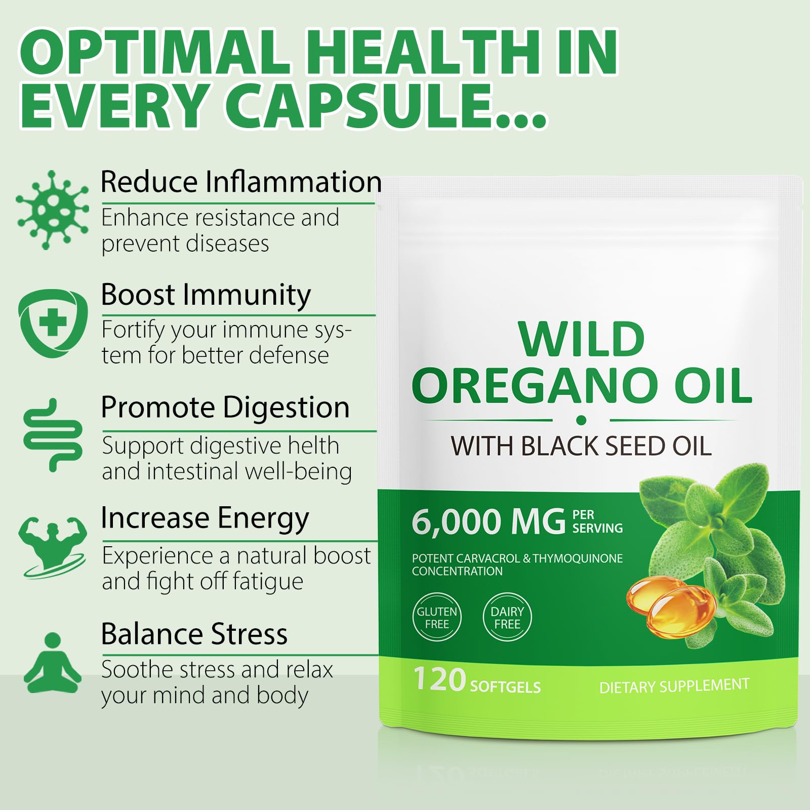 Oil of Oregano Softgels 6000mg, 2 in 1 Formulated with Black Seed Oil 200mg, Immune Support, Oregano Oil Capsules Organic, Natural Defense Supplement, Easy to Swallow, 240 Softgels — Amazon image 4