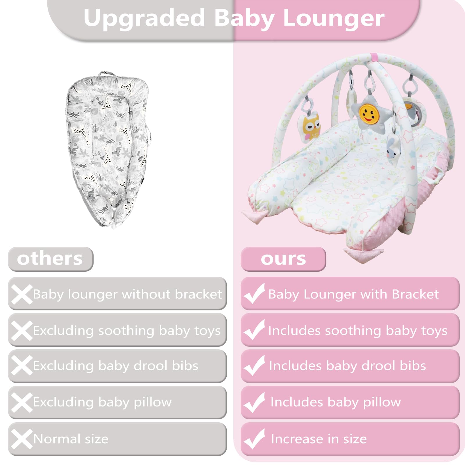 SOWISEOPT Baby Lounger for Newborn, Breathable & Portable Cotton Infant Nest for 0-24 Months Babys with Bils Cover. Adjustable Soft Cosleeper Baby Lounger for Travel (Colorful Stars)