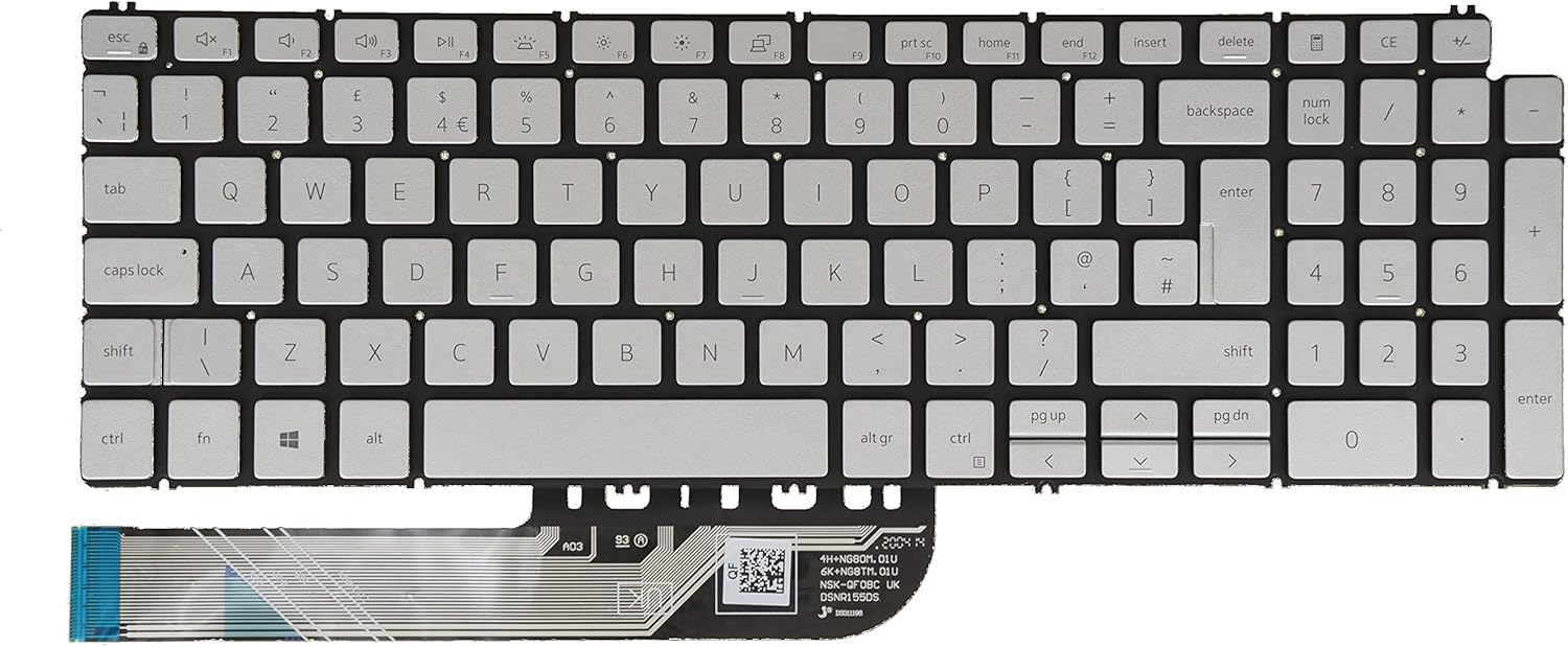 Laptop Keyboard for Dell Inspiron 3501 3502 3505 5501 5502 5505 5508 5509 5584 5590 5593 5594 5598 7500 7501 7506 7590 7591 7760 7790 7791 0NH88W NH88W Backlit Silver (UK GB Layout)