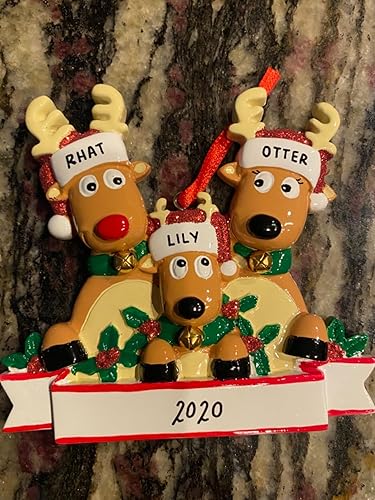 Miniatura 9 de Adorno de Navidad personalizado para familia de renos (suéter feo reno, familia de 4)