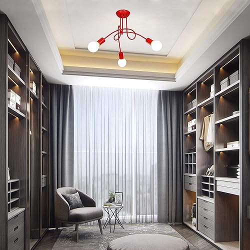 Miniatura 6 de Lámpara de techo industrial vintage, luces colgantes retro, iluminación de techo de tubo curvado de hierro, con 3 enchufes E27 para sala de estar,