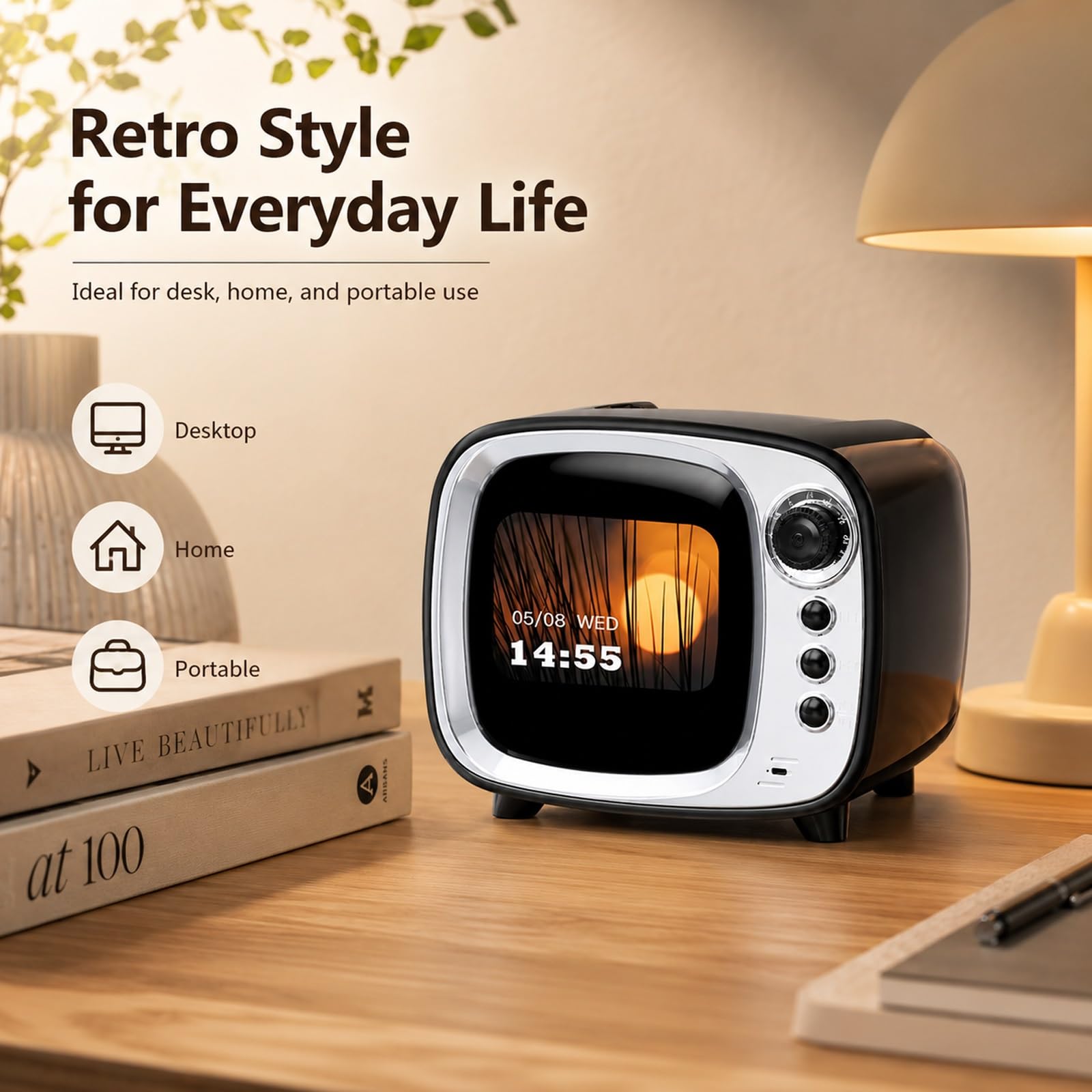 Generisch Cassa Bluetooth Retro con Sveglia Intelligente, Altoparlante Wireless Vintage con Display di Testi e Meteo, Suono HiFi, Regali Uomo Tech Oggetti Particolari(Green)