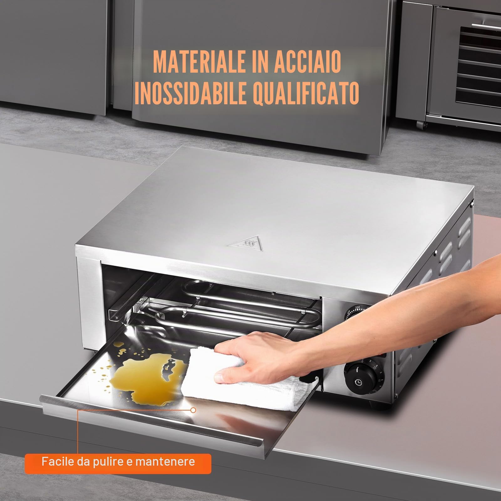VEVOR Forno Elettrico per Pizza da Banco Pizza da 12 Pollici 1500 W Temperatura Controllata Timer da 0-120 Minuti, Cottura Uniforme Vassoio Briciole Facile da Pulire per Cucine Commerciali Domestiche
