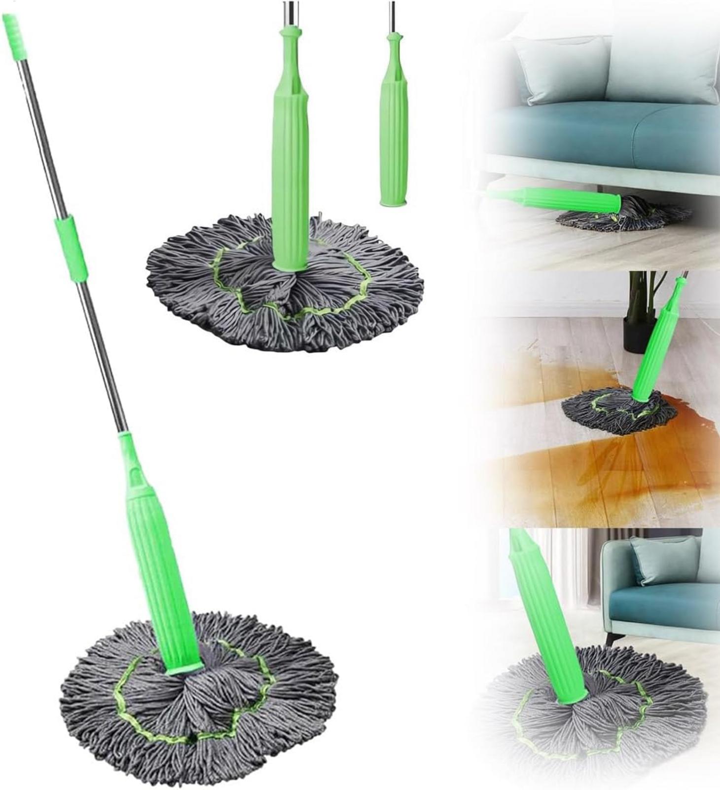 Vadrouille Déshydratante 2 En 1 Auto-Essoreuse Rotative à Long Manche - Tête Microfibre Absorbante