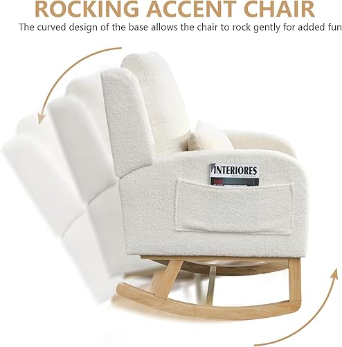 Miniatura 5 de Mecedora moderna para habitación del bebé con almohada lumbar, respaldo alto, tapizadas, asiento acolchado para sala de estar con bolsillo lateral.