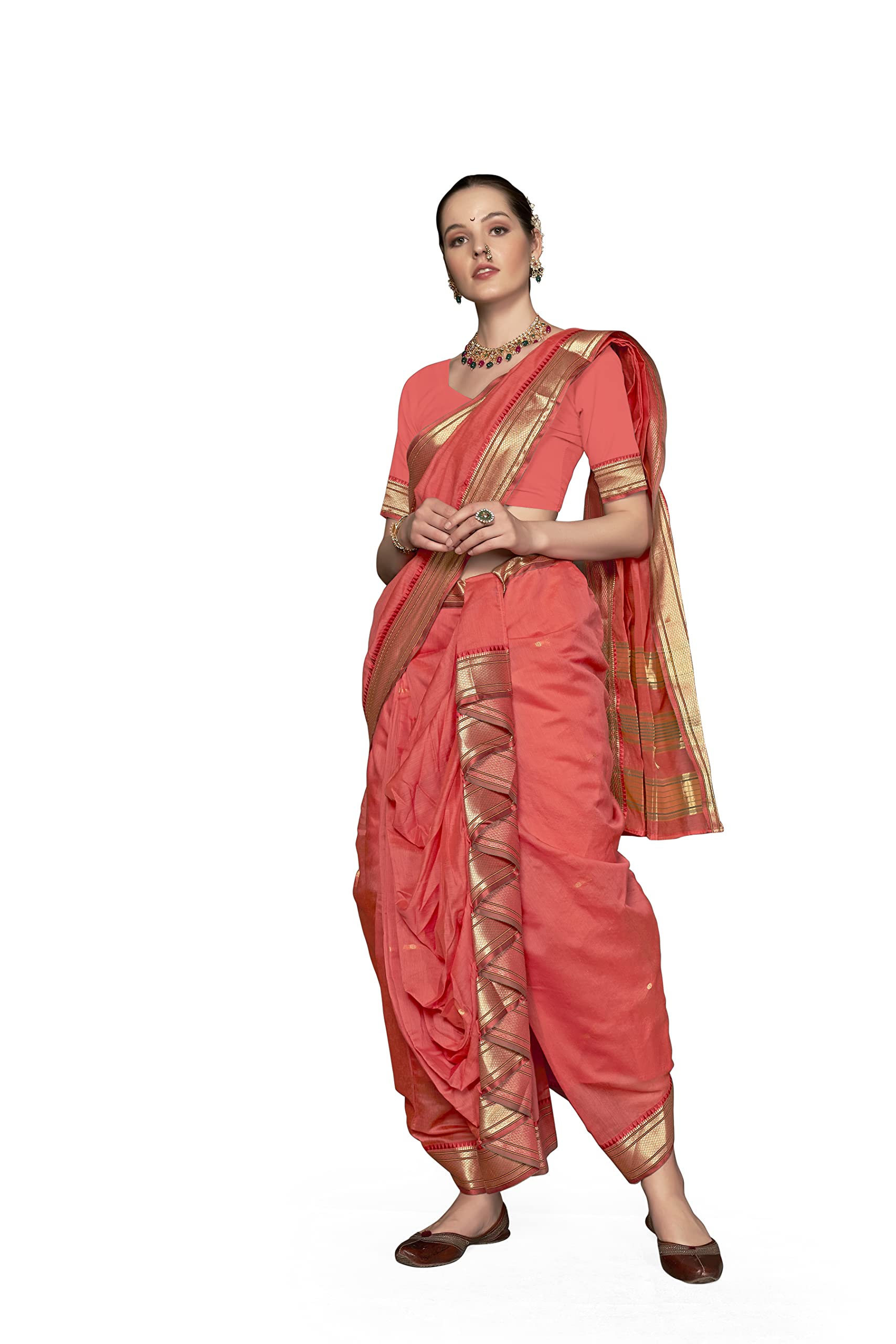 Aradhana Fashion Women's Engrossing Readymade Cotton Nauvari Saree with Blouse Piece-picture-57