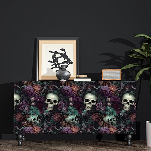 Miniatura 10 de Papel tapiz floral negro para despegar y pegar, papel adhesivo amarillo para gabinetes, papel de pared autoadhesivo impermeable, 17.5 x 118 pulgadas