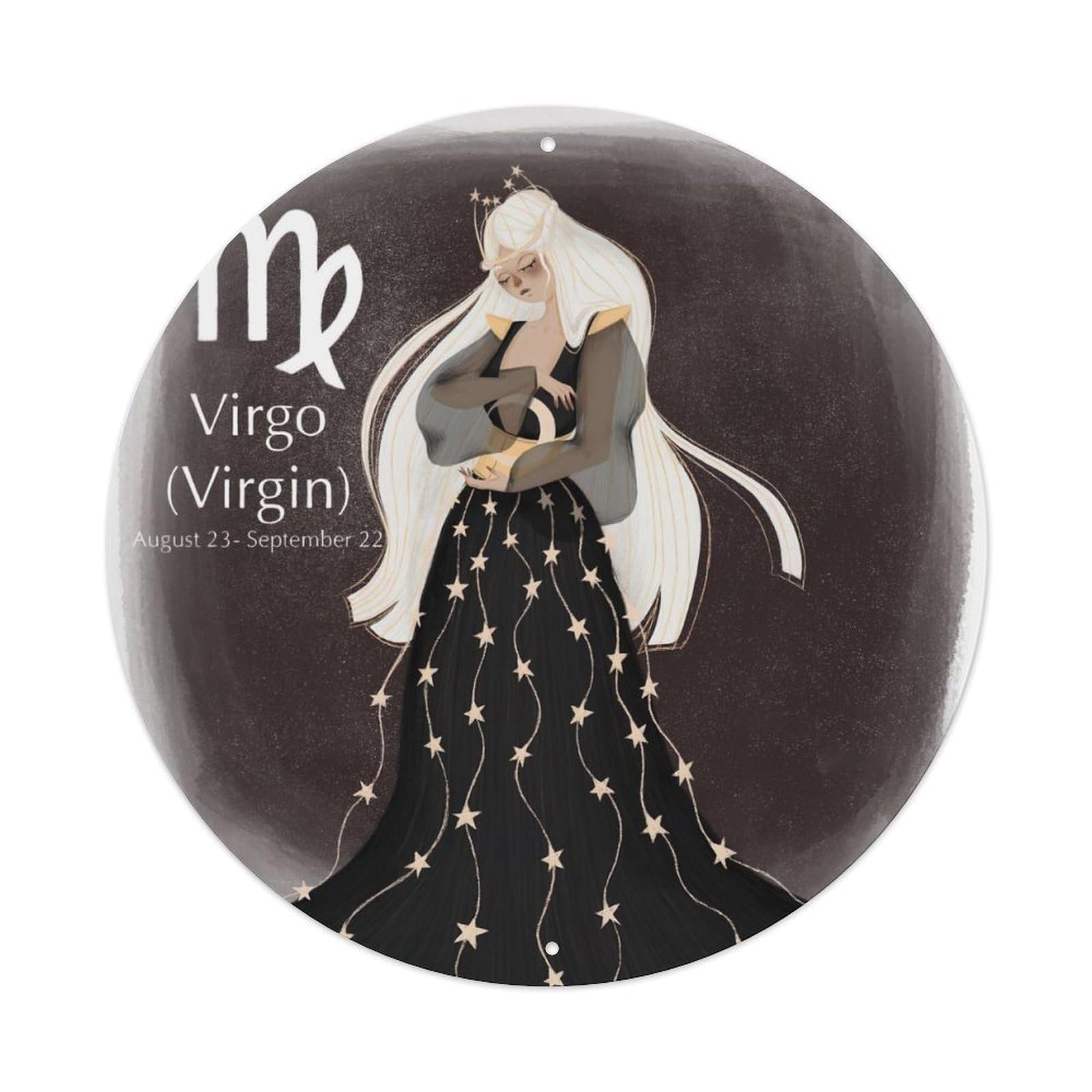 Twelve Constellations Poster Virgo Vintage Metal Tin Sign Plaque Wall Decor for Cafe, Club, Garden Round Metal Poster 8x8Inch