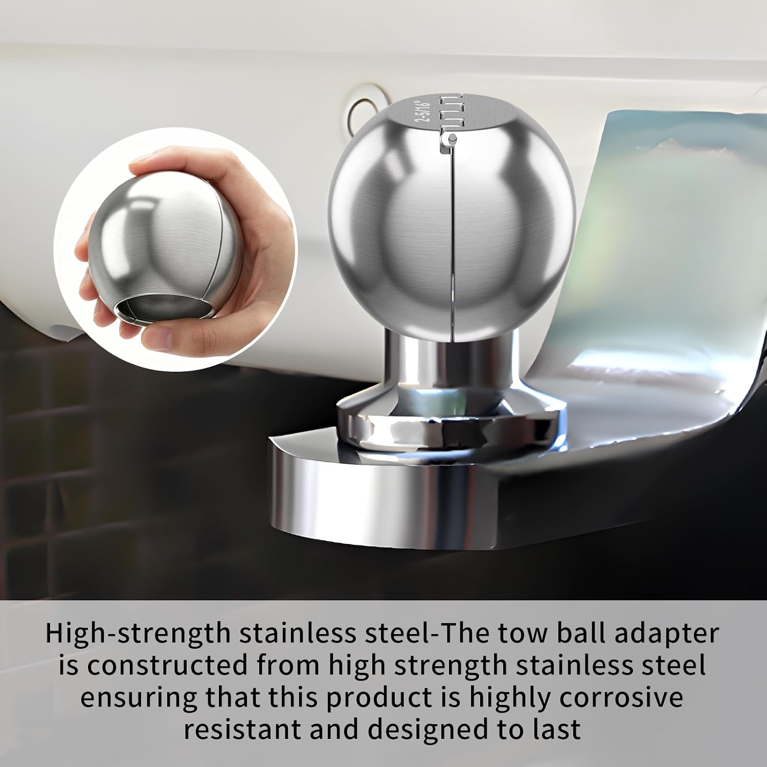 Tow Ball Adapter Cover - Converts 1-7/8 Inch Stainless Steel Tow Ball to 2-5/16 Inch Trailer Ball Clamshell Hitch Accessory (S)