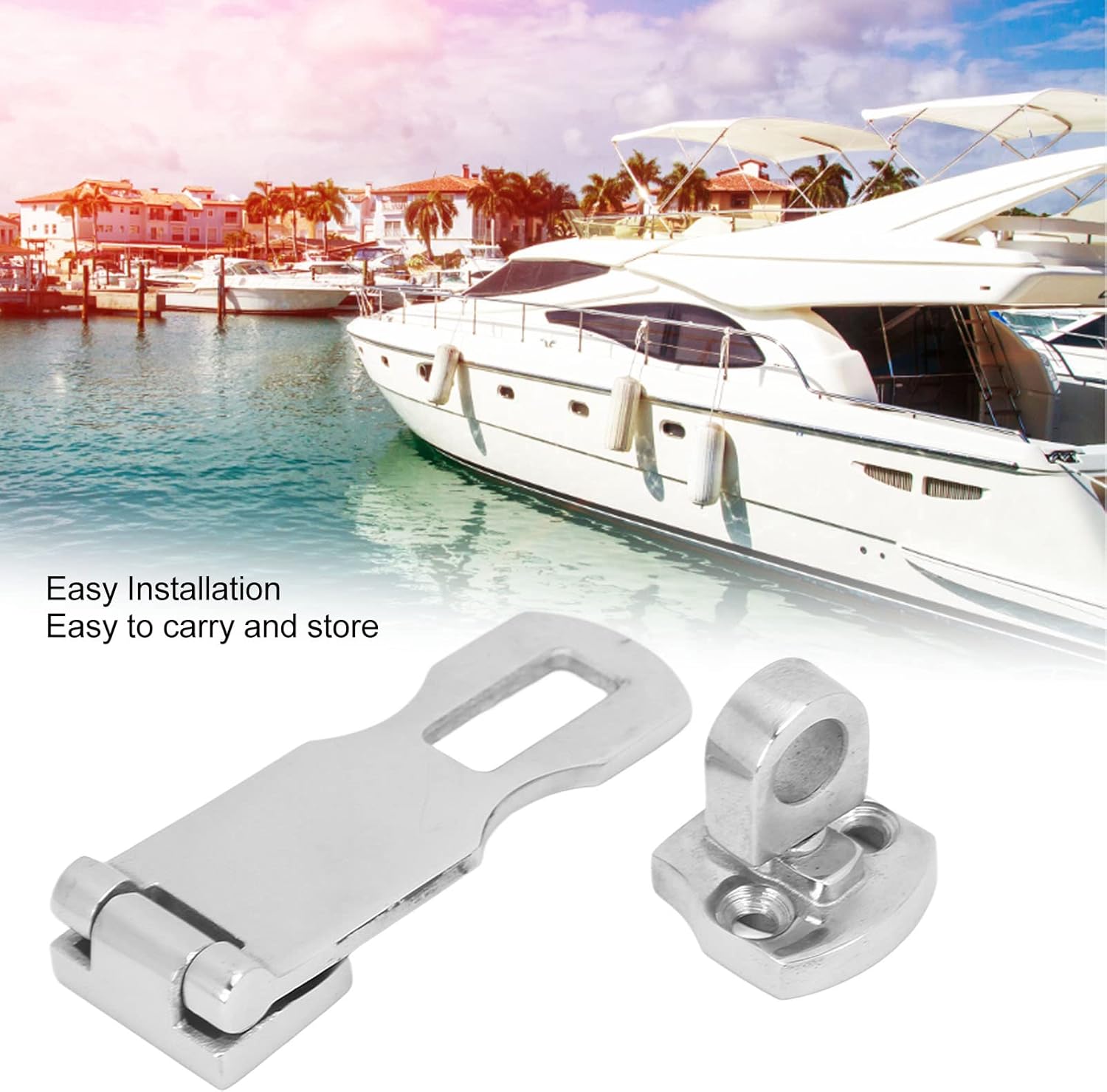 Marine Grade Stainless Steel Heavy Duty Door Hasp with Turning Padlock Eye Mount, Swivel Safety Hasp, Rust Resistant Hasp Safety Padlock Clasps for Cabinets, Chests Or Doors with Screws