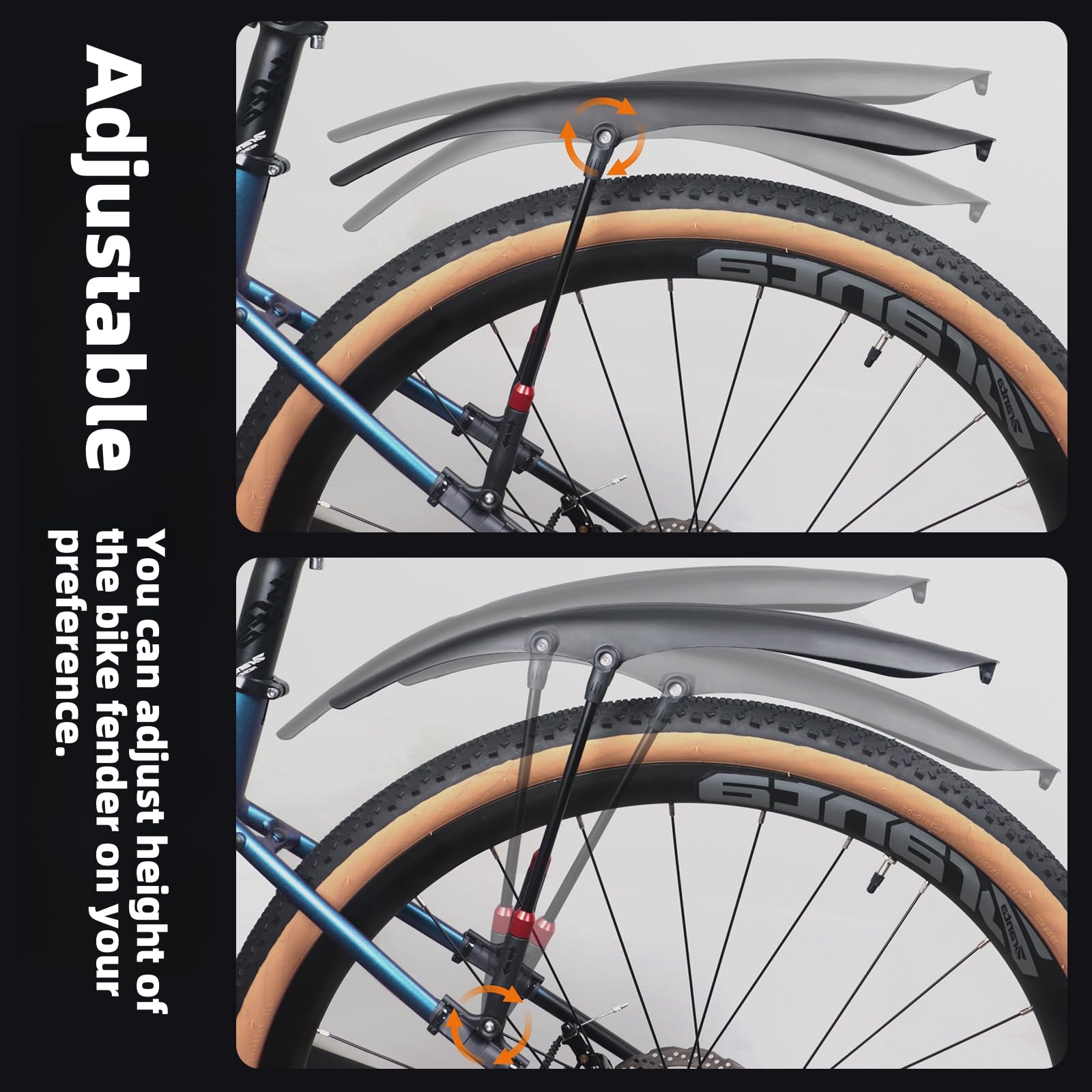 Garde-boue de vélo au design élargi - Protection complète - Tube télescopique en alliage d'aluminium - Longueur réglable