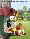 Smart Bird Feeder avec caméra,5200mAh Batterie avec panneau solaire, 4K Résolution autochtone en direct, AI Identification des espèces, capture automatique & Alerte d'arrivée instantanée, cadeau idéal pour les amoureux d'oiseaux (rouge vert)