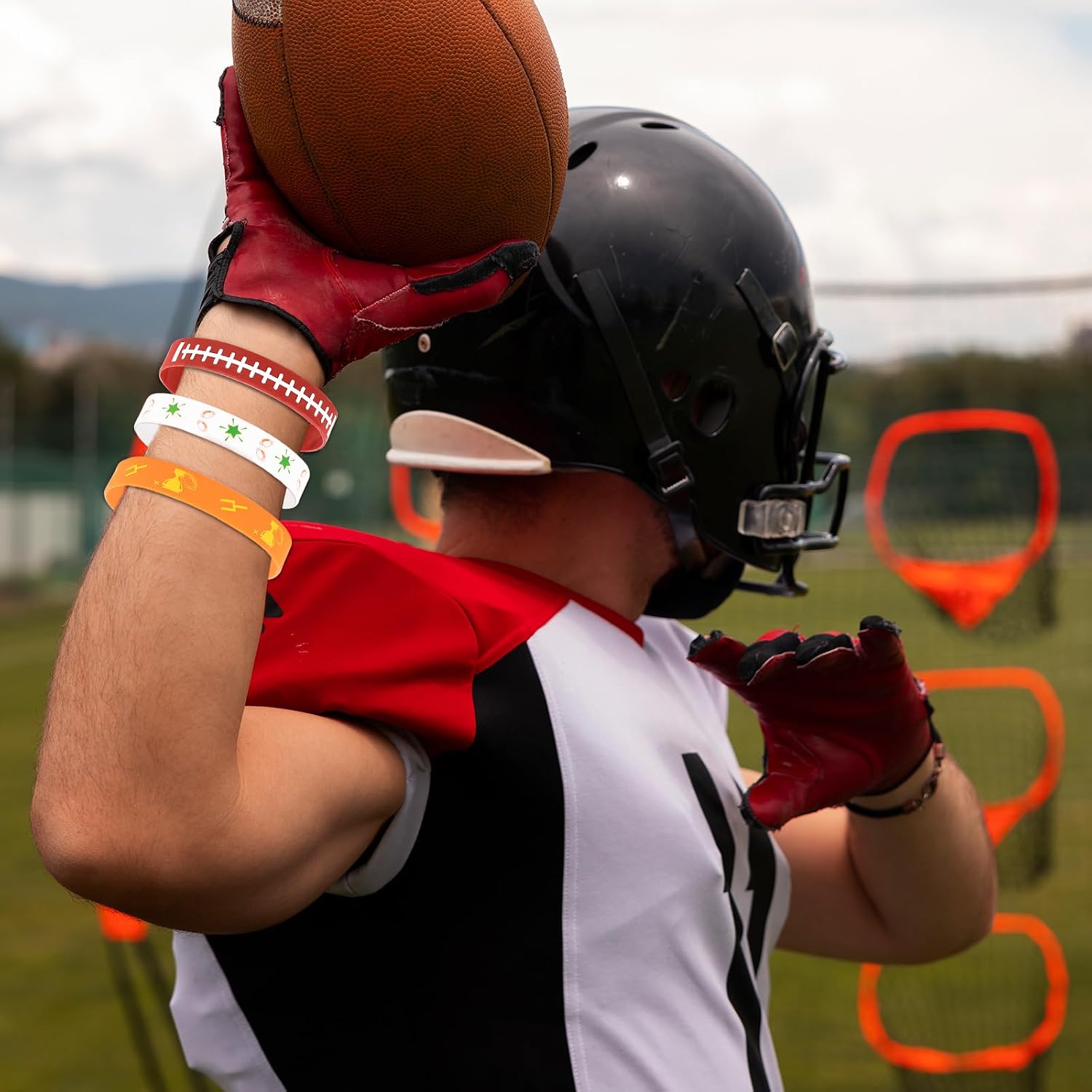 Moon Boat 144pcs Football Party Favors Bracelets Accessories Bulk for Team Gifts, Sports Birthday Decorations, Tailgate Supplies