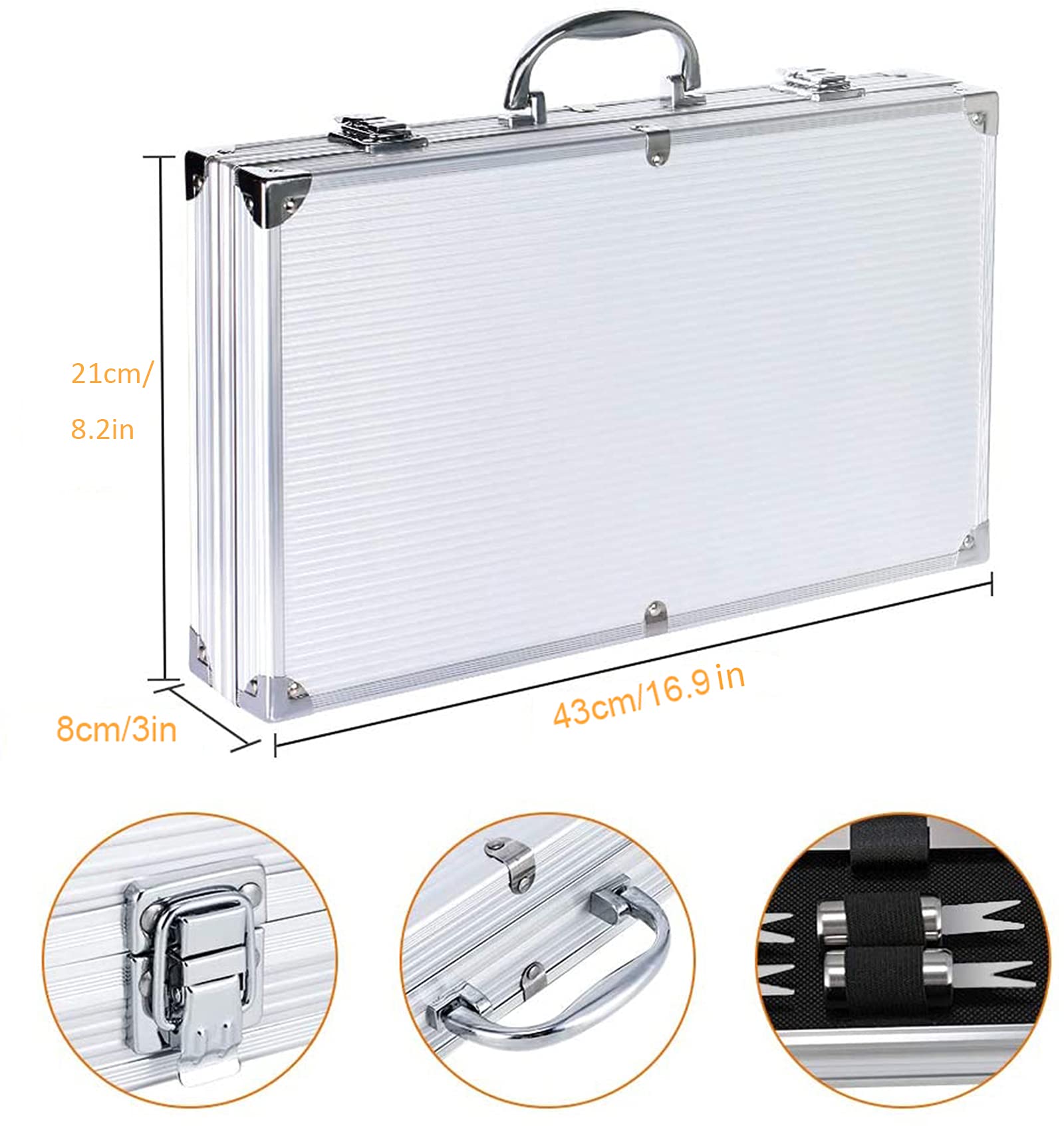 Attrezzi per Barbecue 16 Pezzi in Acciaio Inox Barbecue Grill Set Accessori Kit con Scatola di immagazzinaggio in Alluminio per Campeggio all'aperto Famiglia Picnic Festa Festa del papà